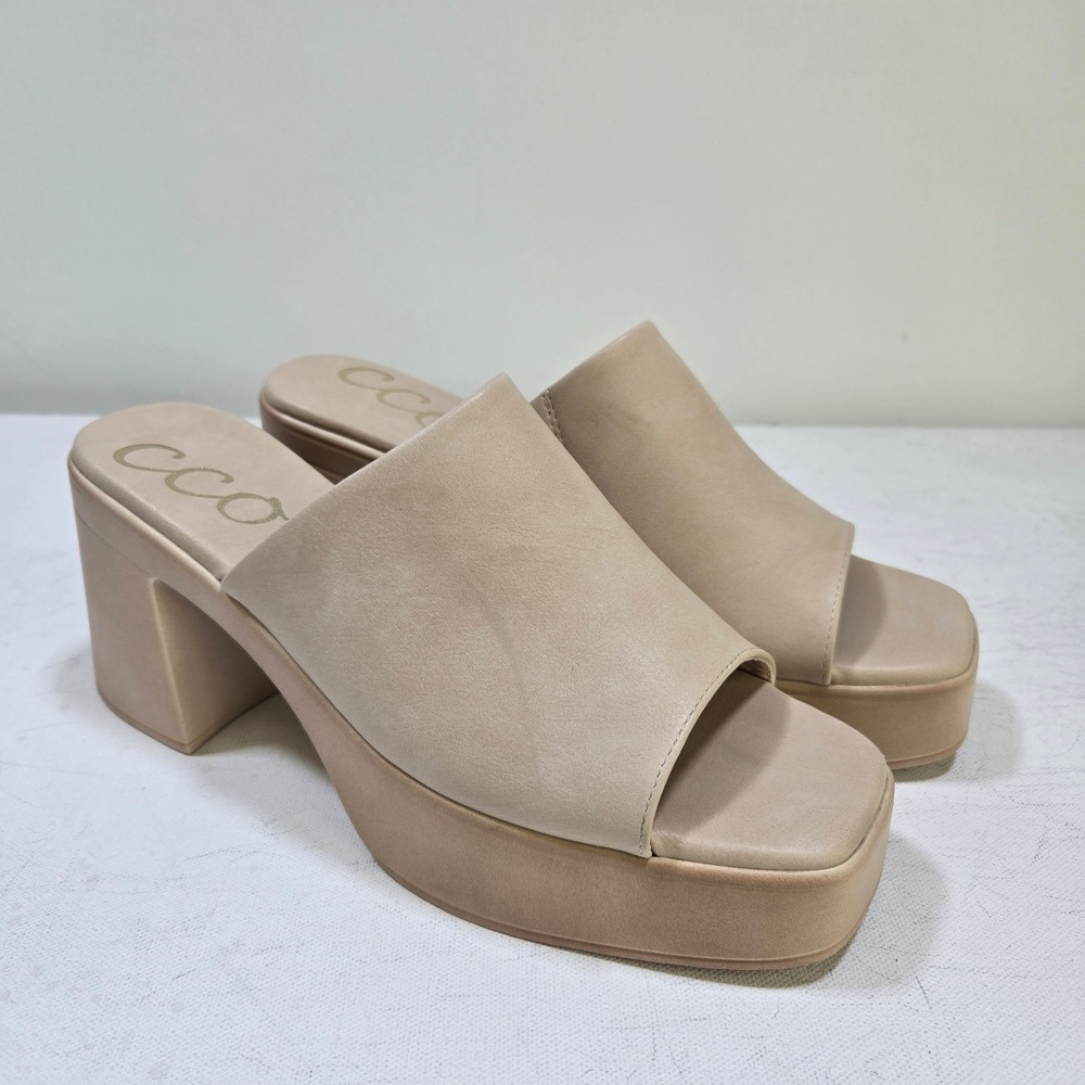 Ccocci Platform Mule Sandals Womens 8 Beige Block Heel Square Toe Slide Shoes